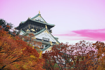 Osaka Castle during an autumn evening in Osaka city of Japan.