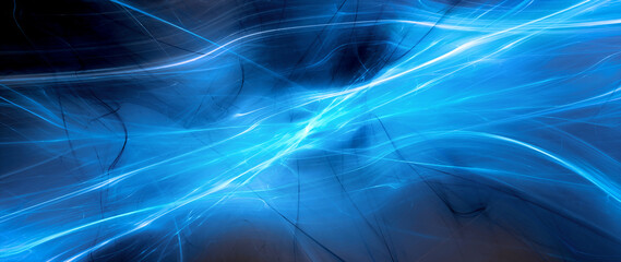 Blue glowing plasma yarn of spacetime abstract background - obrazy, fototapety, plakaty