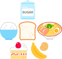 糖質を多く含む食品のアイコンセット