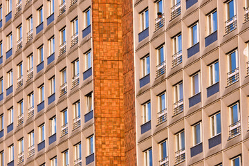 Facade of a precast apartment building in the former eastern part of Berlin, Germany