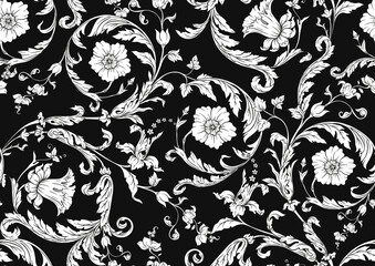 Seamless pattern, background. Colored vector illustration. In baroque, rococo, victorian, renaissance medieval style. In decorative style. Ethnic patterned ornate hand drawn.