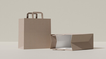 Paper shopping bags mockup, brown carton shopping bags.