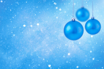 Blue Christmas background with Christmas ornaments