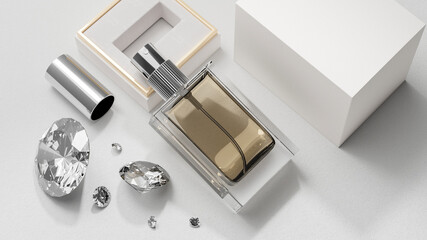 Close-up, Top view of luxury perfume bottle image.