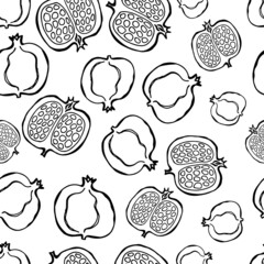 Pomegranate cut, vector pattern, seamless. black and white illustration
