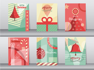 Fototapeta na wymiar Set of cute Merry christmas and happy new year on retro pattern designs ,holiday,cute,Vector illustrations.