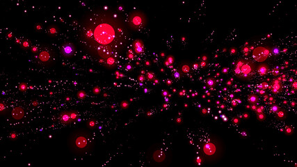 pink flying particles on a black background. dark abstract background with pink glowing particles 8k