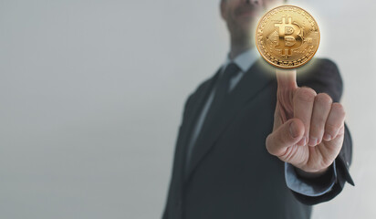 Business man hand choosing best option for crypto coins

