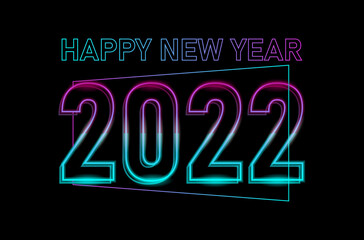 Obraz premium Glow Lettering Happy New Year 2022 vector illustration.