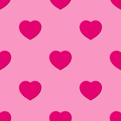Seamless pattern. Pink heart on pastel purple backgrounds. symbol of love. Template for application to surface. 3d image. 3d rendering
