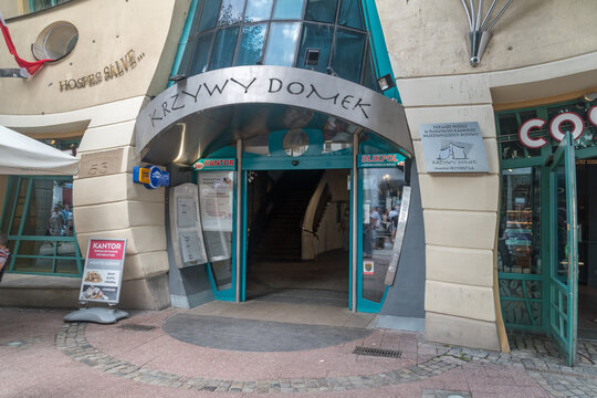 Sopot, Poland - August 1, 2021: Entrance to Krzywy Domek (crooked house).