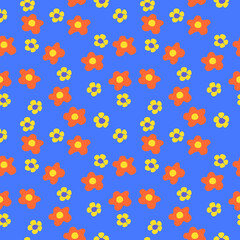 Fototapeta na wymiar Seamless pattern with flowers. Orange and yellow flower seamless on blue background.