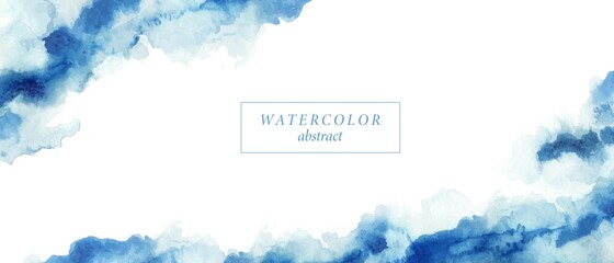 Background with watercolor hand painted blue wash. Frame with place for text. - obrazy, fototapety, plakaty