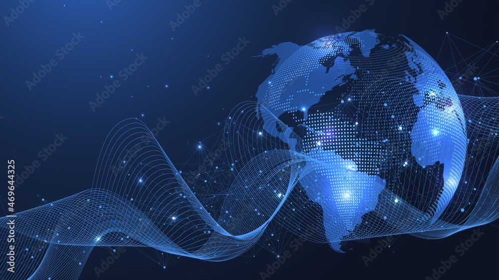 Fototapete Global network connection concept. Big data visualization. Social network communication in the global computer networks. Internet technology. Business. Science. Vector illustration