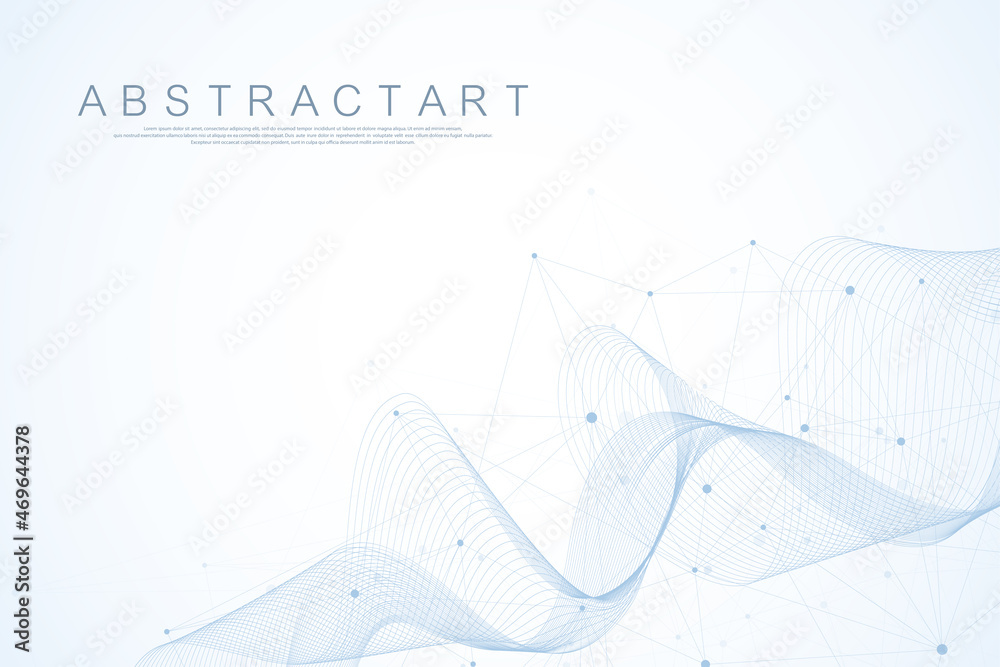 Fototapete Technology abstract lines and dots connection background. Connection digital data and big data concept. Digital data visualization. Waves flow. Quantum explosion technology. Vector illustration.