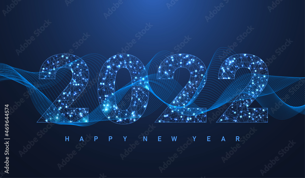 Aufkleber Modern futuristic technology template for Merry Christmas and Happy New Year 2022 with connected lines and dots. Plexus geometric effect. Global network connection. Vector illustration.