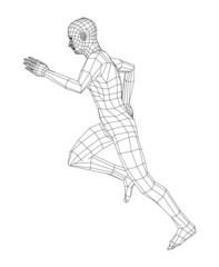 Fototapeta na wymiar Wireframe running man. 3d illustration