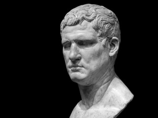 Portrait of Roman general, statesman, and architect Marcus Vipsanius Agrippa isolated on black background