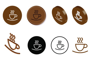 Coffee icon set. 3D rendering. Isometric and flat coffee icon presentation. Coffee cup with steam for logo, symbol, sign.