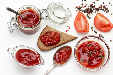 Tomato sauce sandwich. Spoon with tomato sauce.
