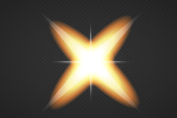 Glowing Light Star with Sparkles. Golden Light effect. Vector illustration