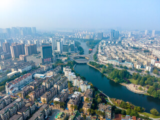 Aerial photography of Chizhou city architecture landscape in China