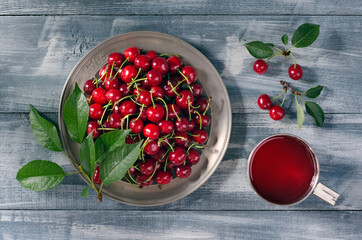 Ripe cherries and cherry drink