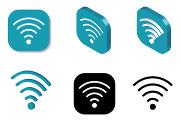 Isometric and flat Wifi icon set. Group of  wireless internet icon isometric projection, 3D rendering and flat in blue, black and white colors.