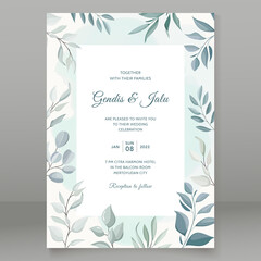 greenery leaves wedding invitation card template