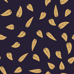 Seamless pattern with gold leafs on dark background
