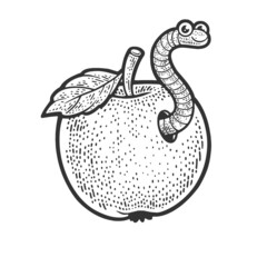worm in apple sketch raster illustration