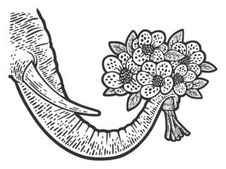 elephant trunk with flowers sketch raster