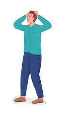 Terrified man semi flat color vector character. Panicking figure. Full body person on white. Emergency situation isolated modern cartoon style illustration for graphic design and animation
