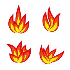 Flames of different shapes on white background