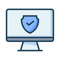 desktop shield safe protected security single isolated icon with filled line style