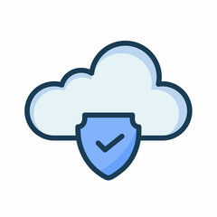 cloud shield security verified and secured single isolated icon with filled line style