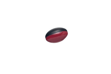 Oval red-black pill isolated on a white background.
