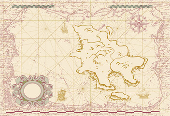 vector image of ancient nautical chart of sea routes of medieval ships