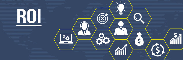 Internet, business, Technology and network concept. ROI Return on investment financial growth concept. 3d illustration.