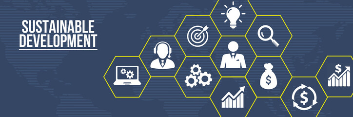 Fototapeta premium Internet, business, Technology and network concept. SUSTAINABLE DEVELOPMENT inscription, cloud technology concept. 3d illustration