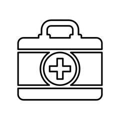 Obraz premium Healthcare, medical tools, bag outline icon. Line art sketch.