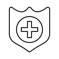 Medical shield, protect, protection, safety, security outline icon. Line vector sketch.