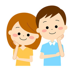 照れながら寄り添い微笑んでいる二人