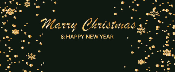 Merry Christmas and New Year 2022 poster. Xmas minimal banner design  and text on dark blue background. Horizontal web header. Vector illustration for greeting card