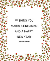 Ornate horizontal Christmas, Holiday border with floral motives and greetings. Universal modern line art florals. Merry xmas header or banner. Wallpaper or backdrop decor. Christmass seamless pattern