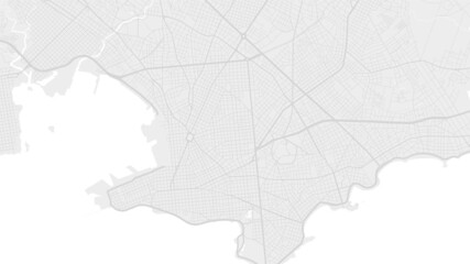 White and light grey Montevideo City area vector background map, streets and water cartography illustration.
