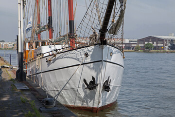 Tall ship. at harbour. Het IJ.  Amsterdam Netherlands.