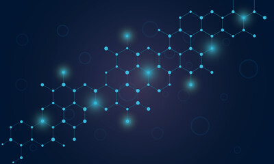 Digital abstract molecule geometric technology background with hexagon. Medical, medicine, science and technology vector illustration.