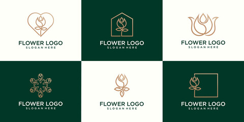 set of Minimalist elegant flower rose beauty with line art style. logo use cosmetics and spa logo design inspiration.