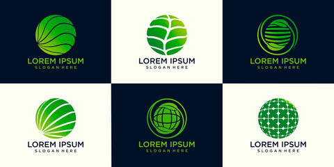 set of Green world logo or icon design template